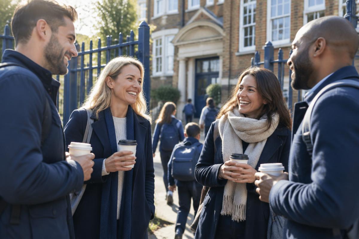 Parents chatting together at the school gate
